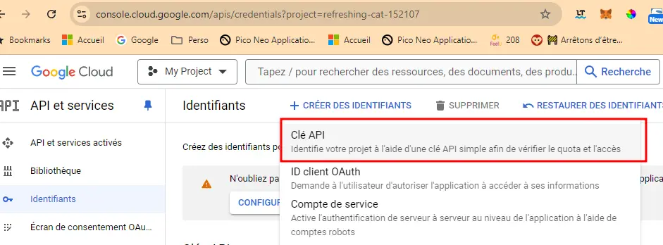 Créer une clé API Google Maps