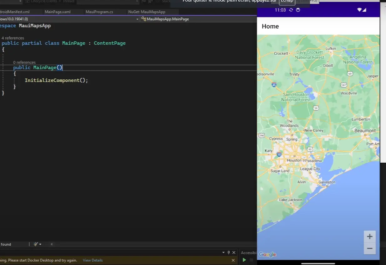 Premier lancement d'une Application MAUI avec composant Maps
